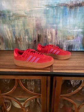 adidas VL Court Bold platform sneaker in red and purple suede, gun sole